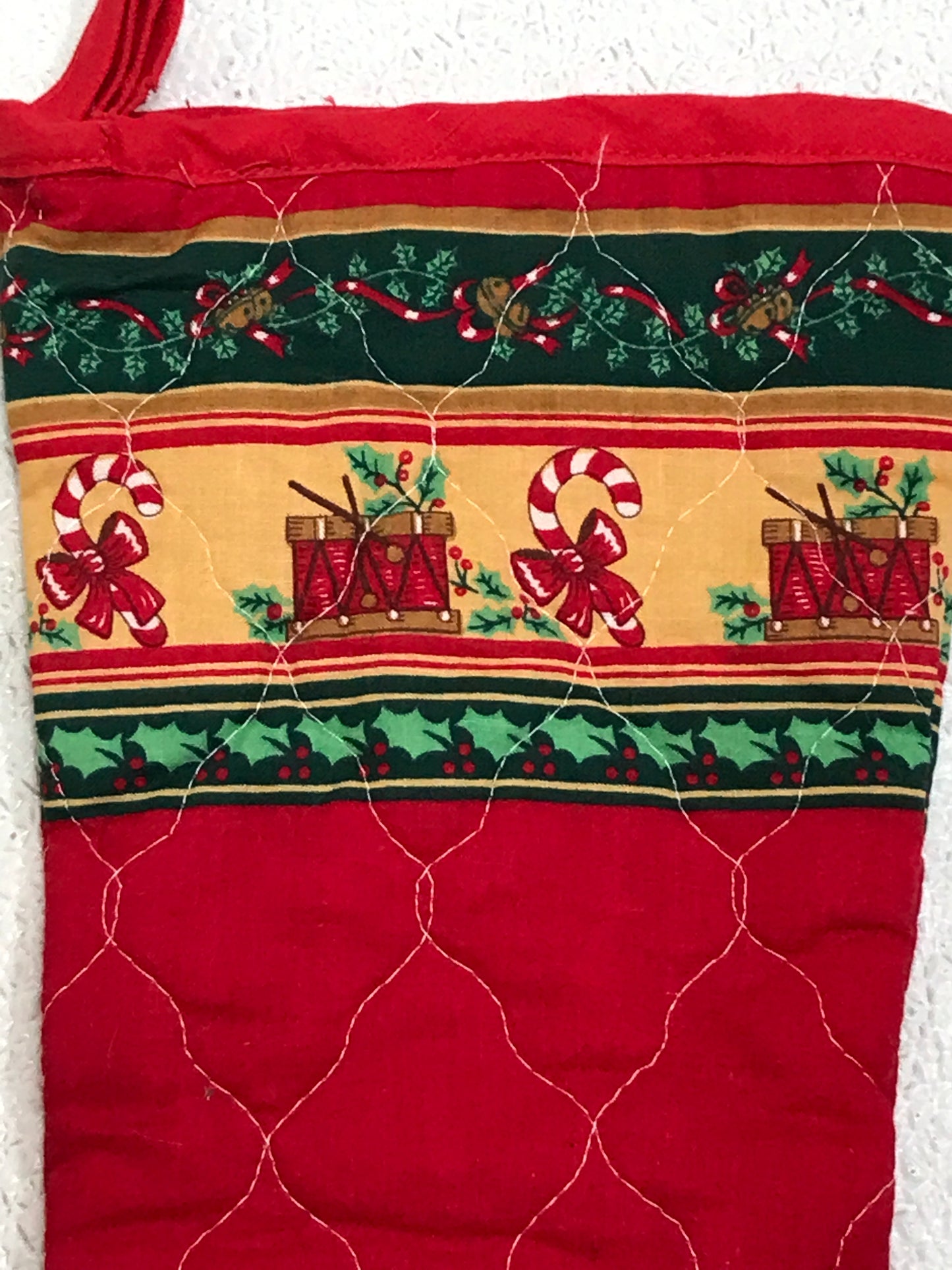 Vintage Handmade Christmas Stocking Red Quilted With Teddy Bears