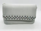 NEW! Sasha Cluch Bag Small Silver Satin with Beaded Front Accents 7" x 5"