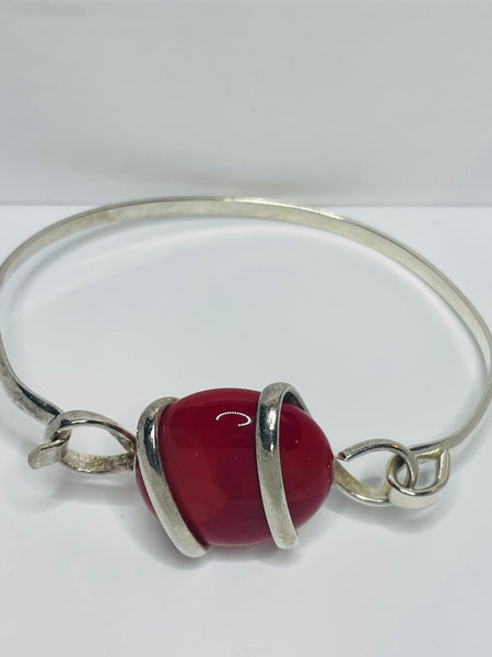 Sterling Silver Handmade Sea Glass Bracelet RED