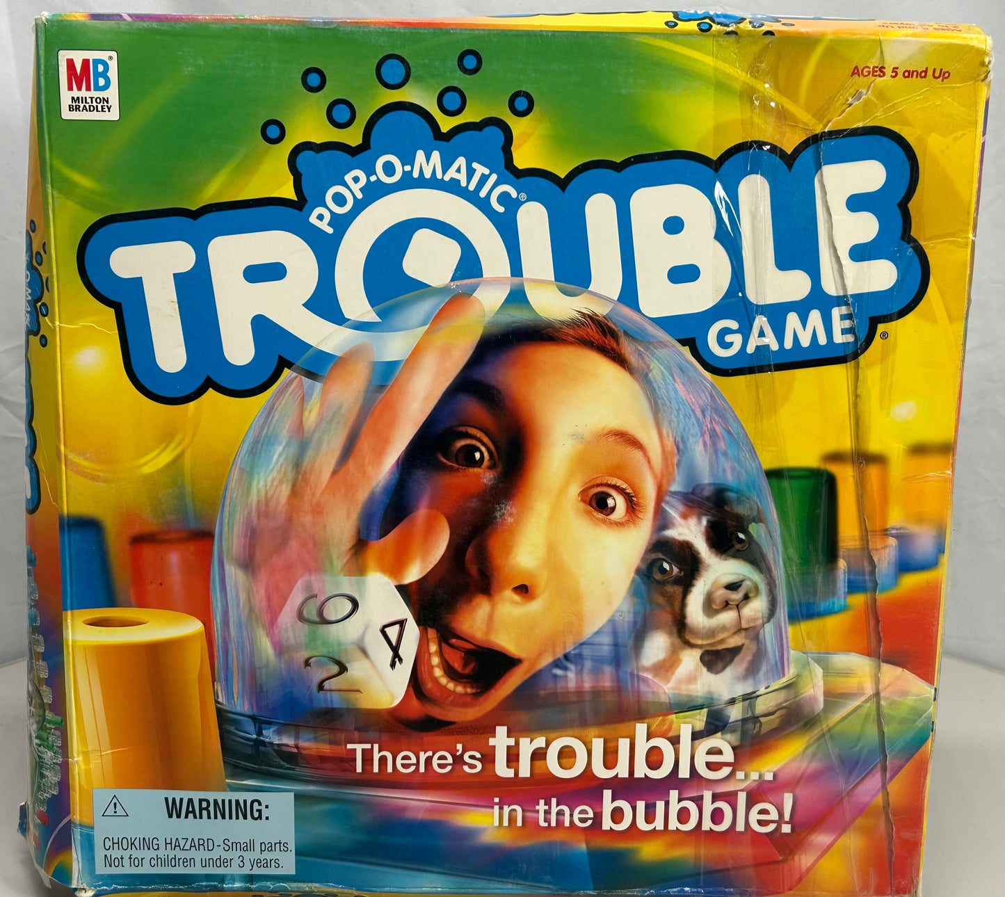 2002 Pop O Matic Trouble Board Game Complete Milton Bradley DAMAGED BOX