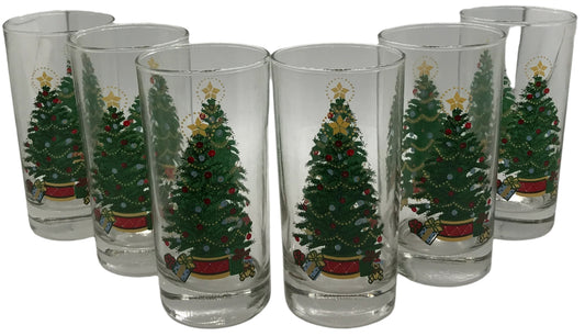 Home Interior & Gifts Glass 6 Piece Christmas Tree Tumbler Set 12 oz