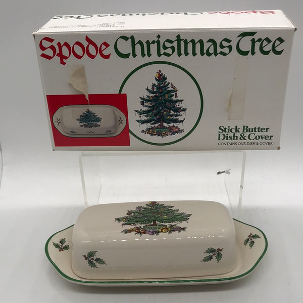 NIB Spode Christmas Tree Stick Butter Dish & Cover