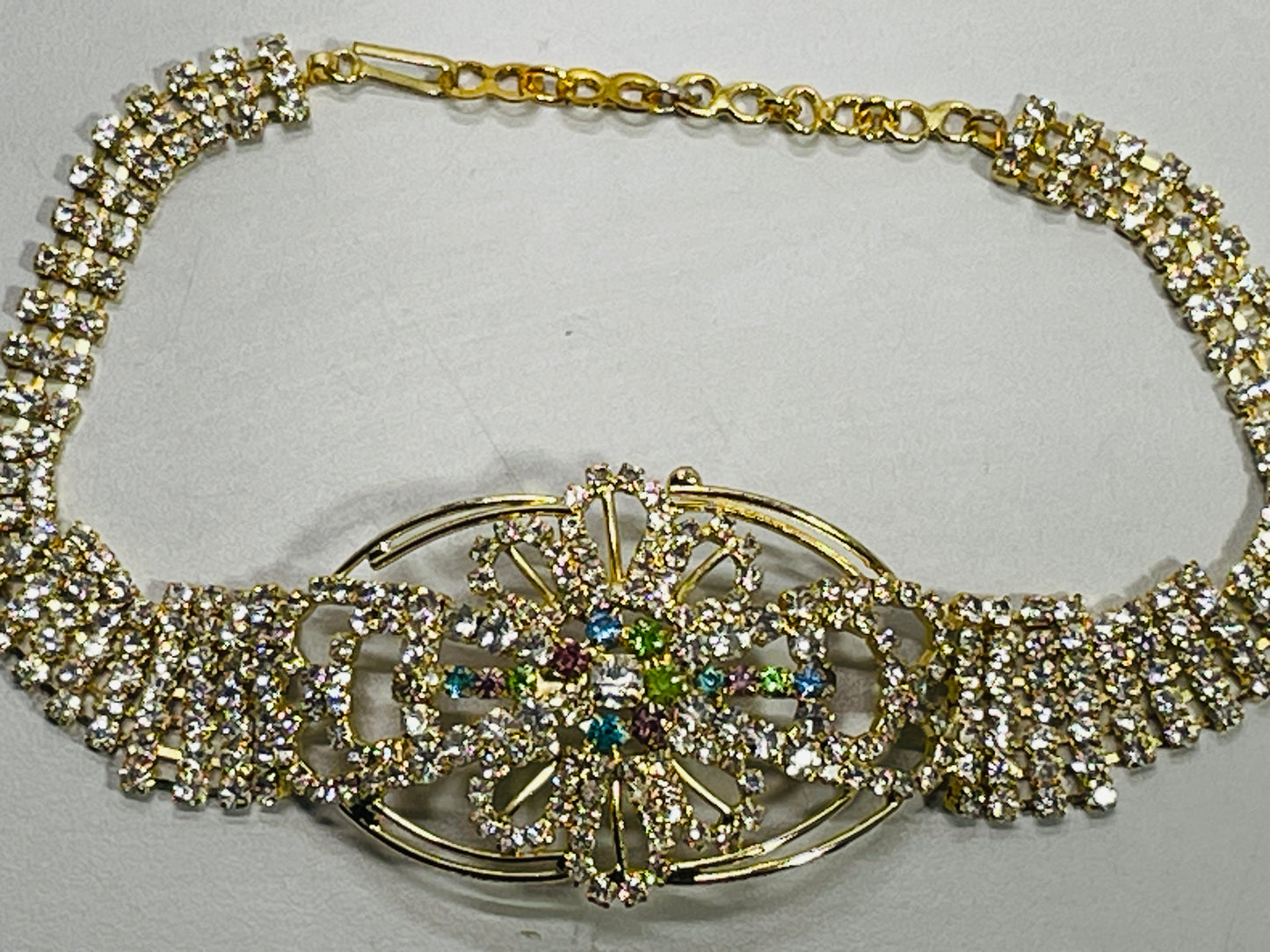 Indian Bollywood Jewelry Upper Arm Bracelet Gold Tone with clear crystals 10"
