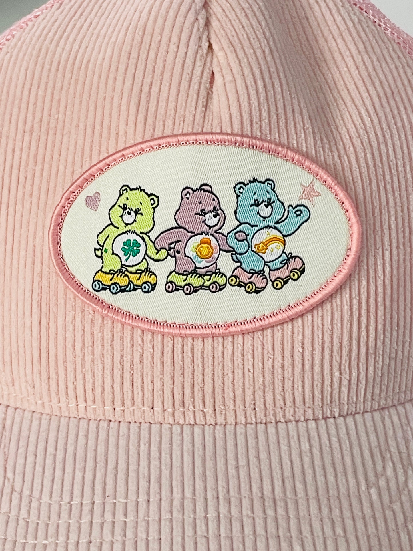 American Eagle Carebears Trucker Hat Ball Cap Pink Corduroy Snap Back One Size Lt Wear