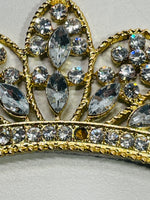 Indian Bollywood Jewelry Hair Band Gold Tone Crown 3" with clear crystals Elastic Band