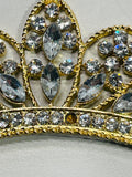 Indian Bollywood Jewelry Hair Band Gold Tone Crown 3" with clear crystals Elastic Band