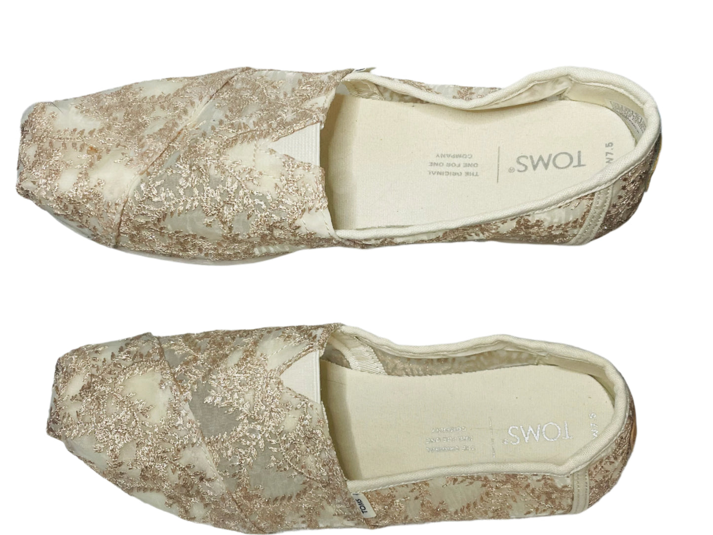 EUC Toms Slip Ons Wedding Lace Ivory Cream Womens US 7.5 Freshy Laundered
