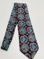 VINTAGE 2nd Battalion Connaught Rangers Neckwear Necktie 100% Silk Burgundy & Blue Floral Design