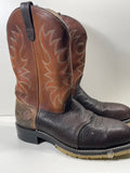 Double H AG7 Roper Cowboy Boot Steel Toe Dark Chocolate/Tan Mens 9.5 SHOWS WEAR