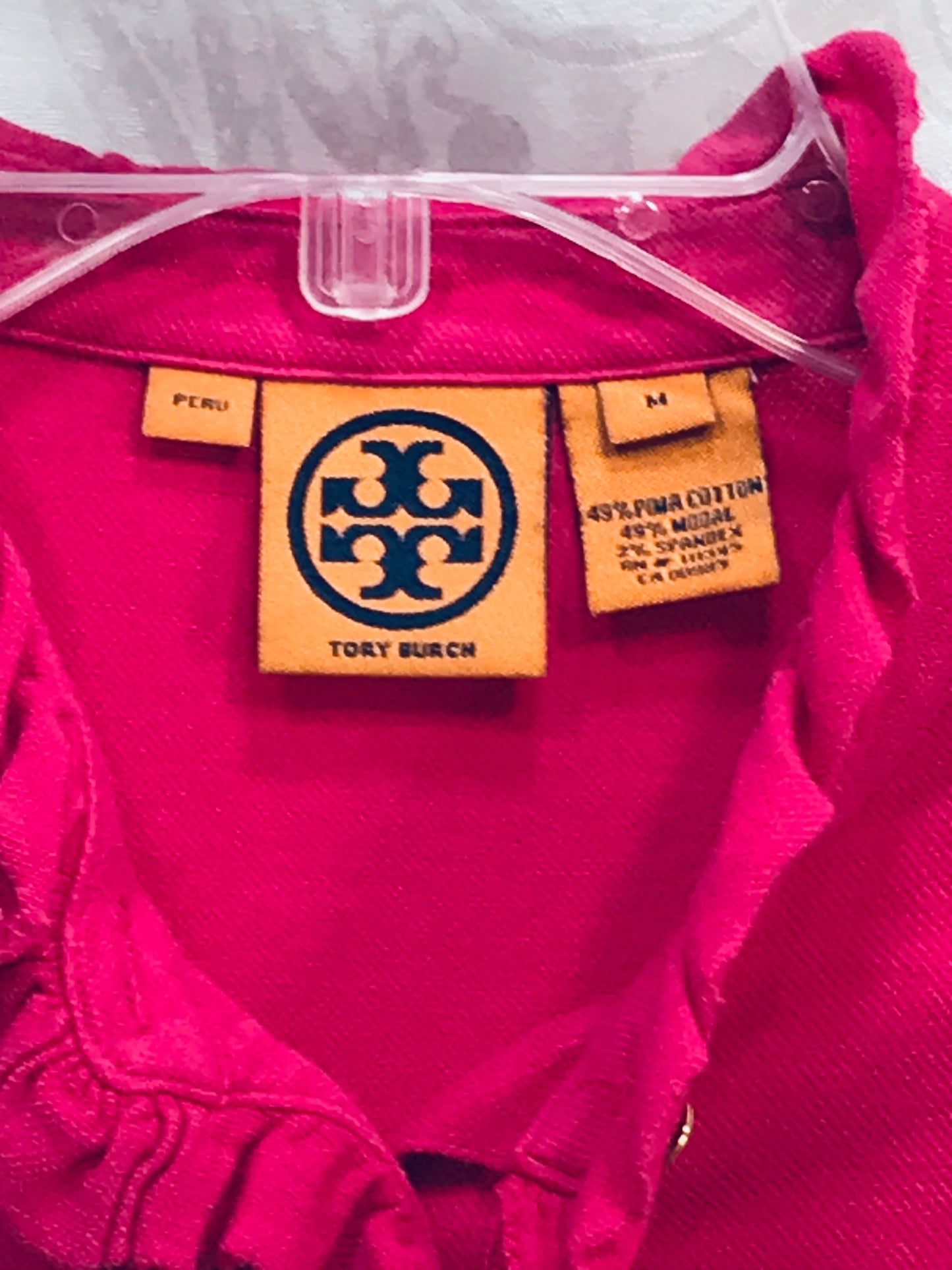 Tory Burch Pink Ruffle Neck 1/2 Button Long Sleeve Shirt Ladies M