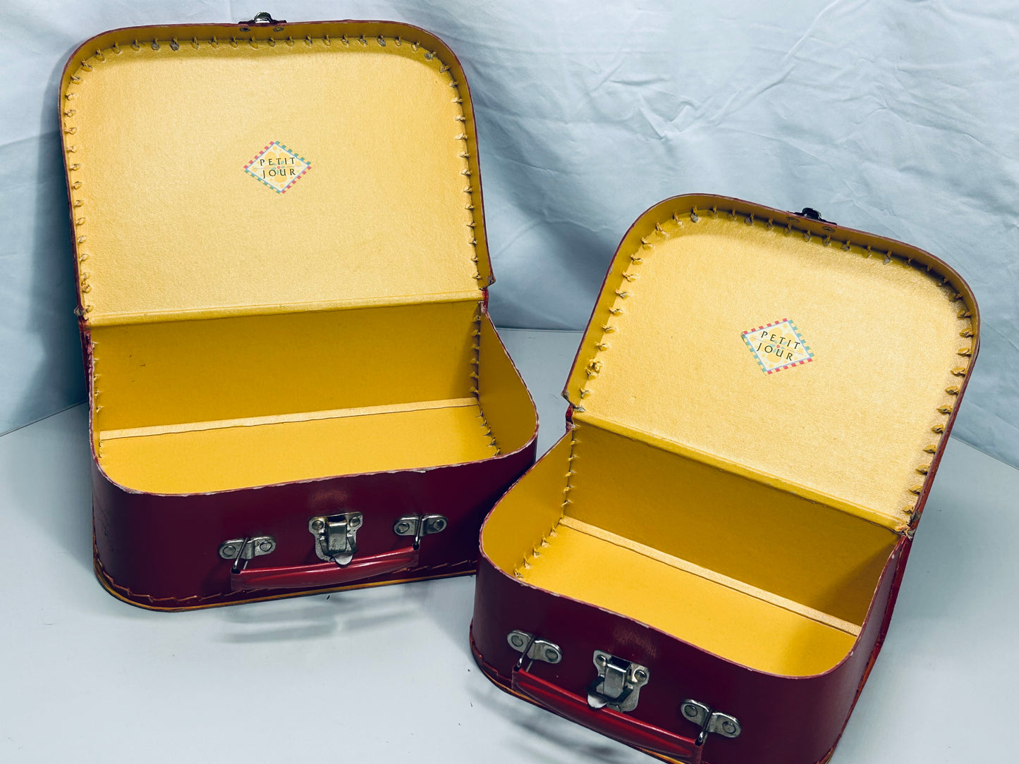 Vintage Petit Jour 2 Pc Red Doll Luggage Set Lunchbox Cardboard