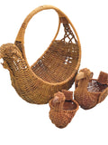 Vintage 3 PC Wicker Hen and Chick Egg Basket Set