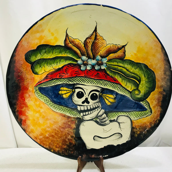 Decorative Large Platter MADE IN MEXICO Dia De Los Muertos 18" Lt Chipping