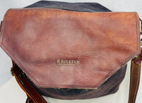 R.Riveter Original Canvas Handbag Purse Black with Leather Flap Distressed Extreme Wear Messenger Bag