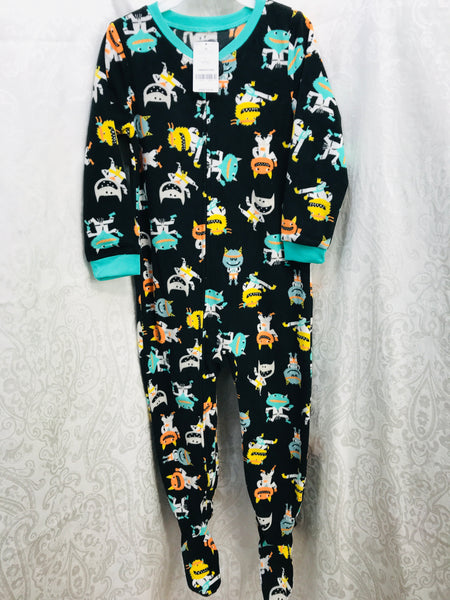 NWT! Carter's One Piece Footed Sleeper Teal & Black Colorful Monsters Boys 5T