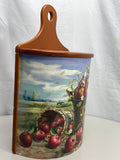 Vintage Grocery Bag Holder Wooden Rustic Style Americana Apple Image with Hinge Lid