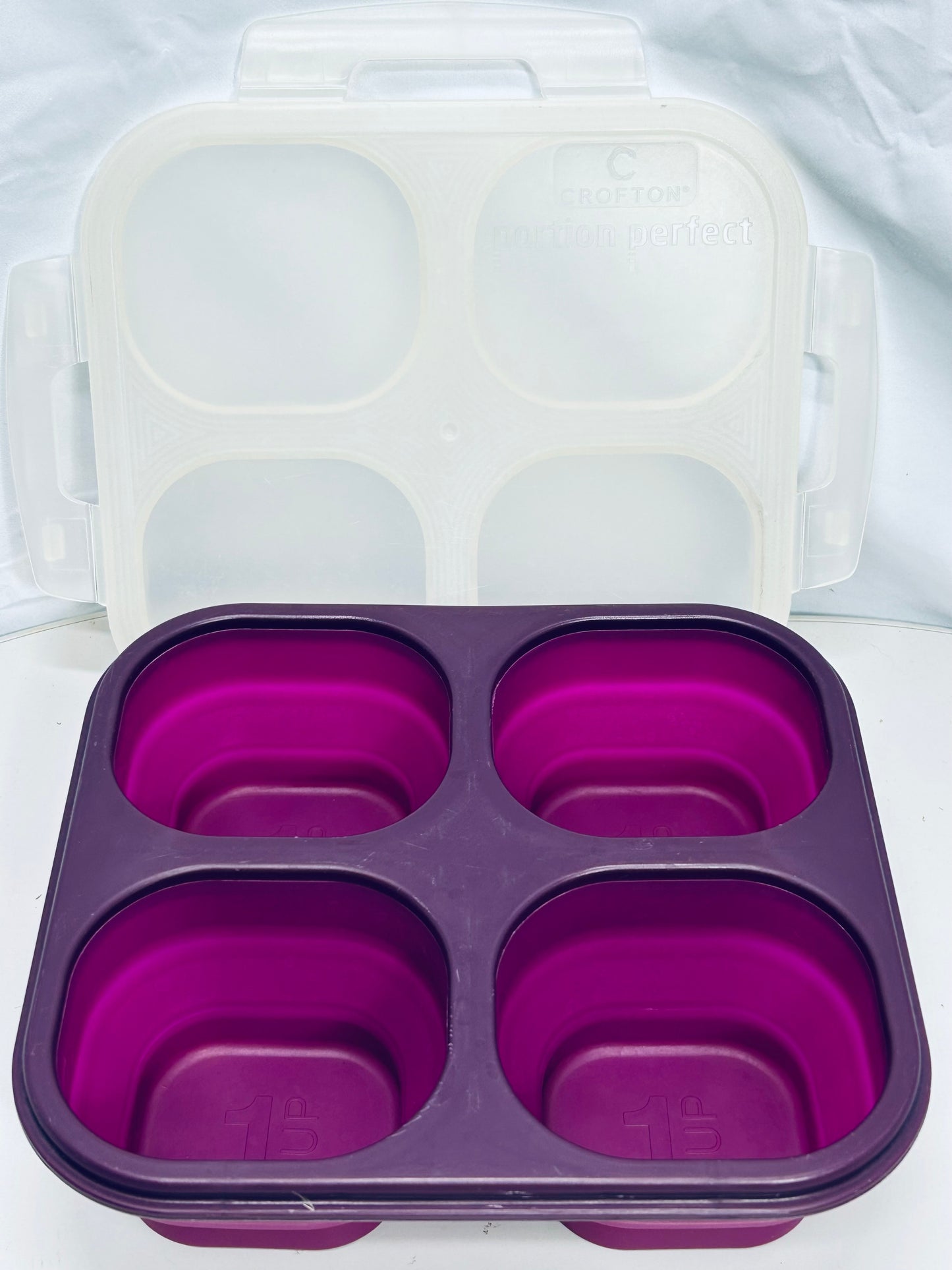 Crofton Portion Control 4 Part (1 cup ea) Food Cups Purple with Lid Collapsible