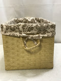 Tan Woven Basket w/ Handles & Fabric Liner 15" x 9" x 8.5