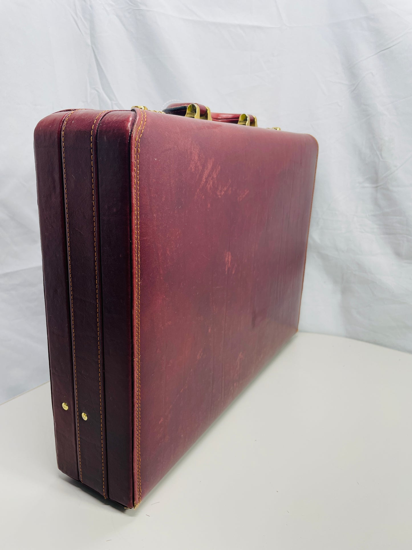 Vintage Hardshell Briefcase Red Leather with thumb Number Locks Left/Right TESTED