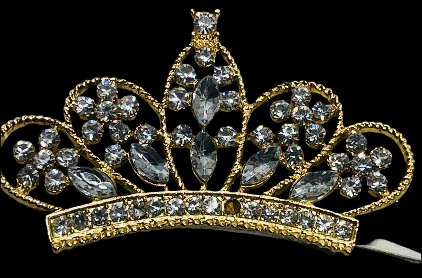 Indian Bollywood Jewelry Hair Band Gold Tone Crown 3" with clear crystals Elastic Band