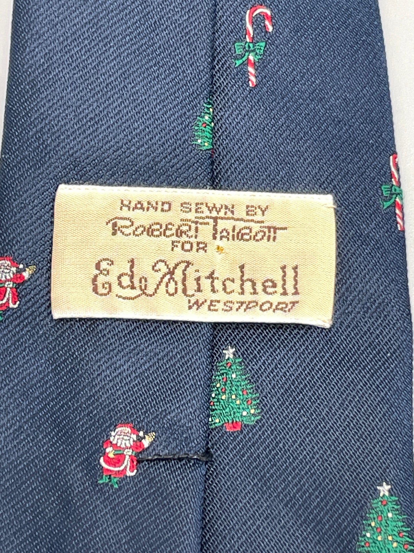 Vintage Neck Tie Robert Talbott for Ed Mitchell Navy Blue Christmas Images
