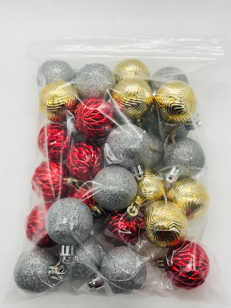 Bag of Mini Ball Ornaments Gold, Silver, Red