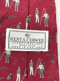 Vintage Mens Neck Tie Kent & Curwen Burgundy Golf Theme 100% Silk