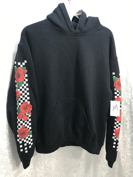 Graphic Hoodie Black with Rose Detail on Side of Arms Juniors M