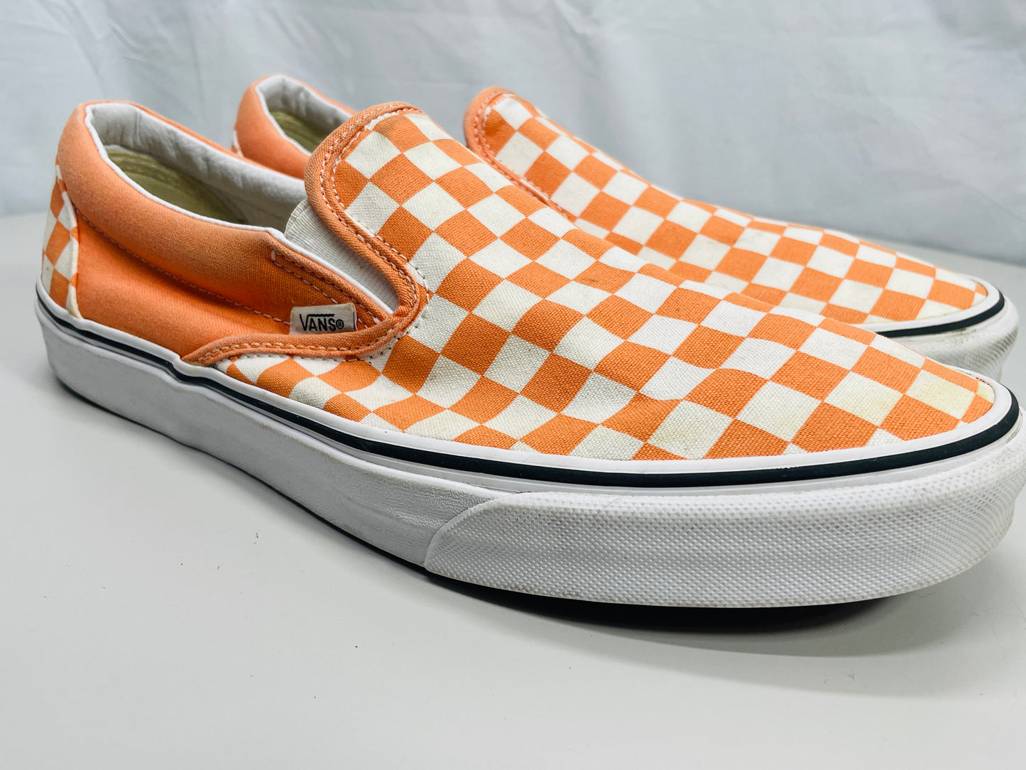 VANS Off the Wall Slip On Skate Shoes Orange & White Checker Mens 11