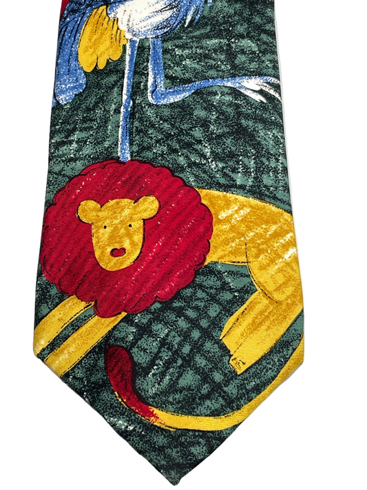 Vintage Tie 1991 WWF World Wildlife Fund RN 30187 100% silk Burgundy with Zoo Animals RN 30187