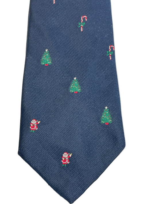 Vintage Neck Tie Robert Talbott for Ed Mitchell Navy Blue Christmas Images
