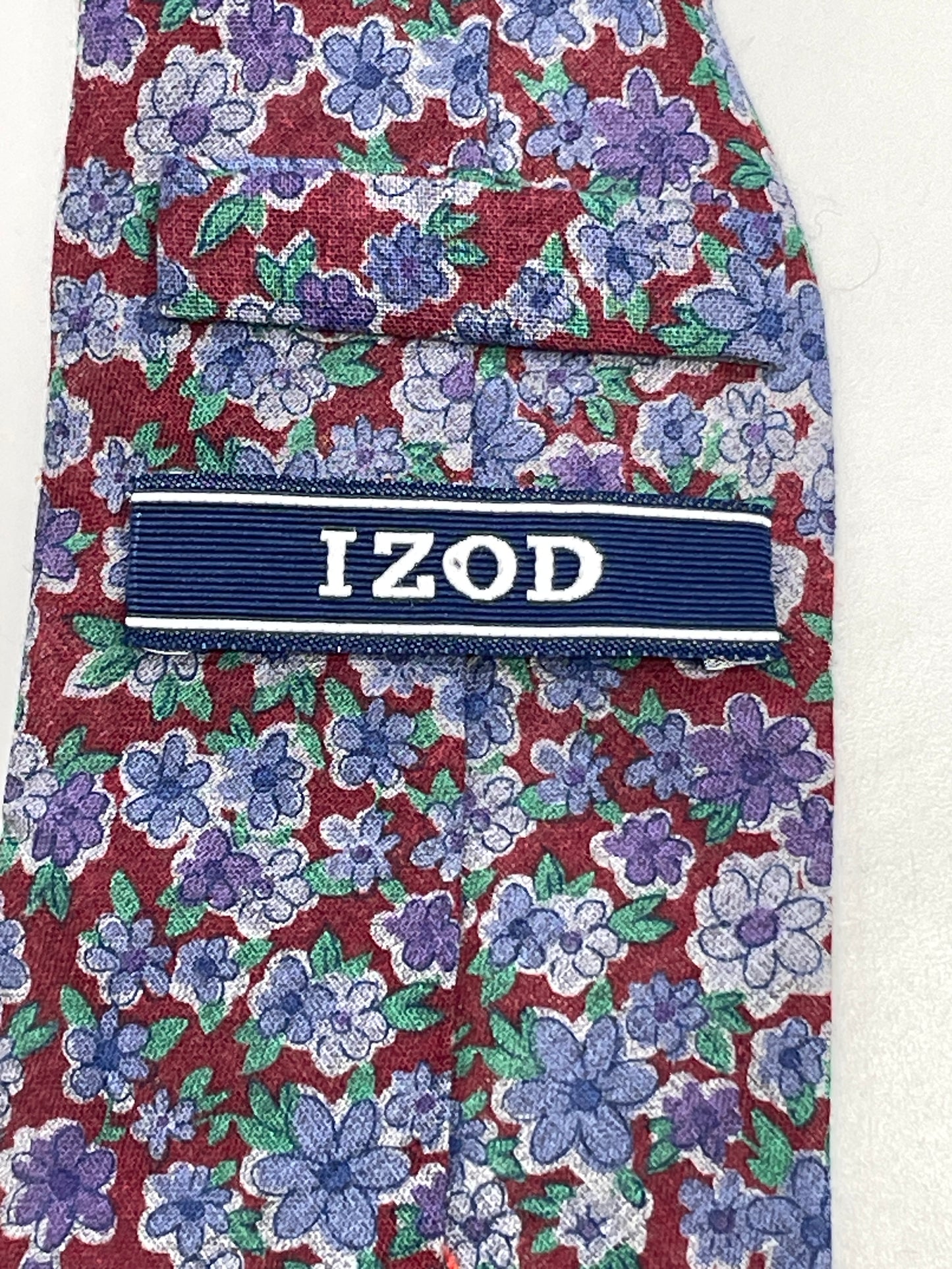 Neck Tie IZOD Burgundy Floral with Purple & Gray Flowers 100% Cotton