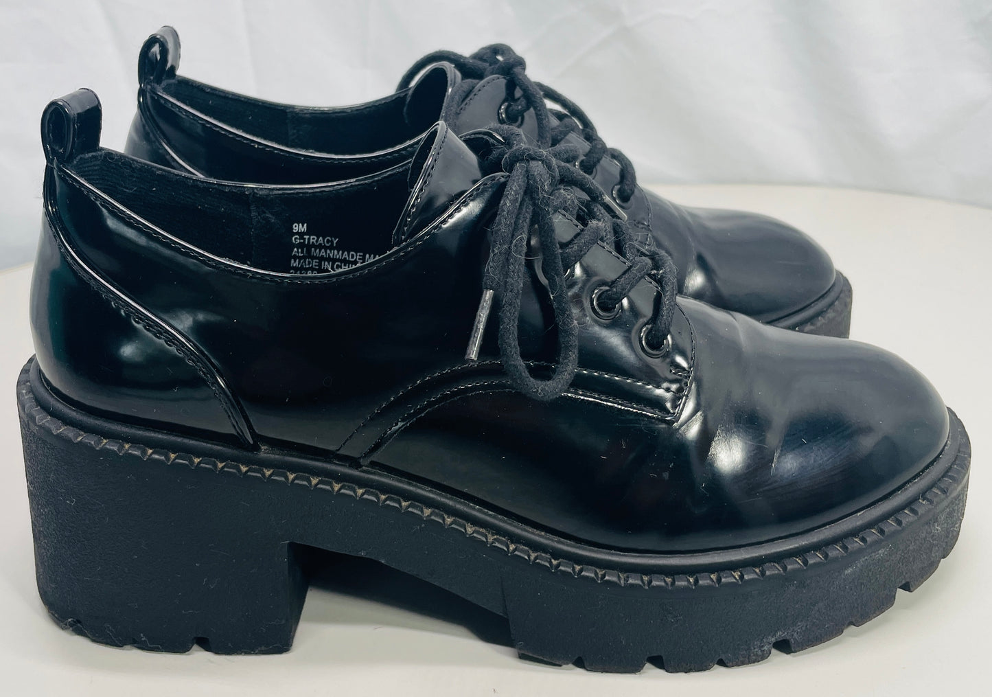 Madden Girl Patent Leather Black Platform Lace Up Shoes G Tracy Womens 9M