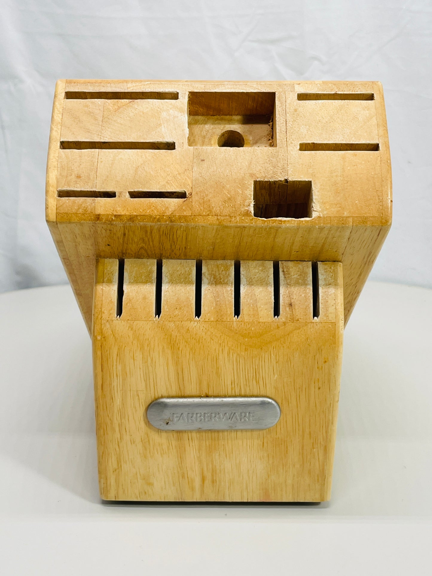 Farberware Wooden Knife Block 14 Slot Natural Wood Shows Wear