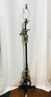 TESTED Vintage Floor Lamp 60" Black & Gold 3 Foot Feather/Leaf Accents NO SHADE