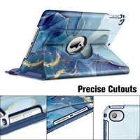 NEW! Fintie iPad Folio Case Cover Soft Blue Marbled Holds iPad 9.7" 2017 Rotating Stand