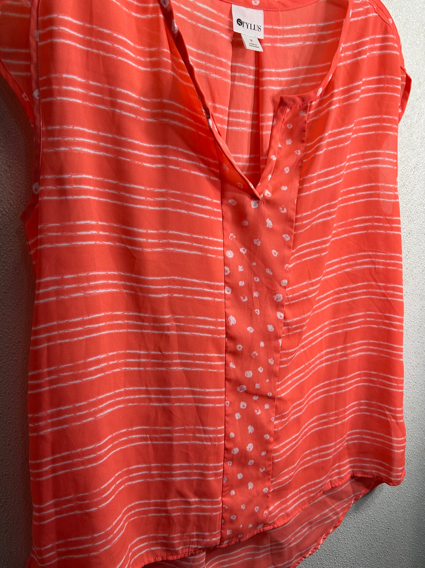 Stylus Sheer Coral / White Sleeveless Shirt Ladies S
