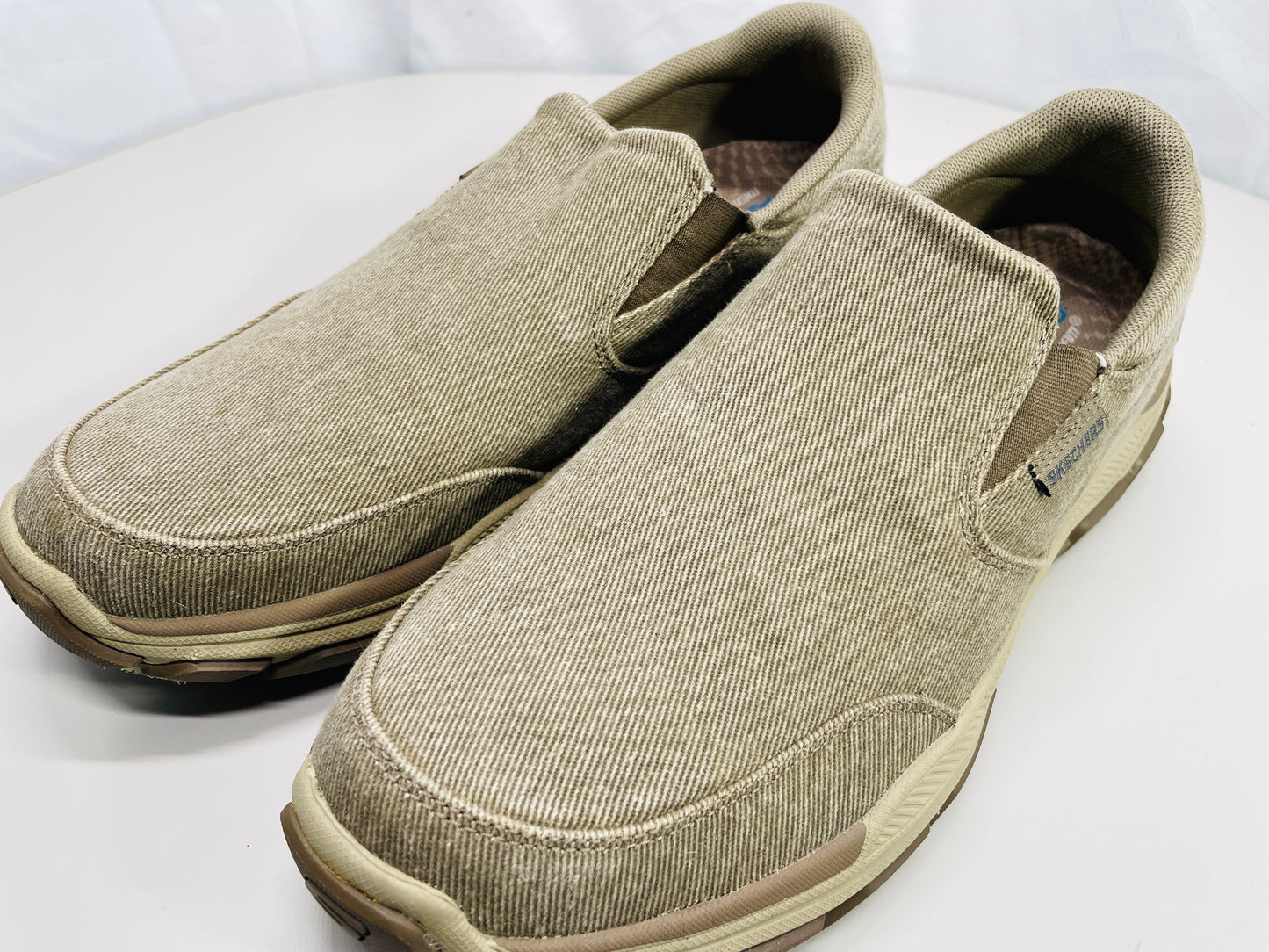 EUC Skechers Slip Ins Arch Fit Motley Denim Tan/Taupe Mens 13 EUC w/ Box
