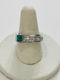 Sterling Silver 925 RING Square with Green and Clear Crystal Stones SIZE 7