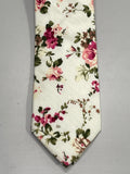 NEW! Mens Neck Tie Ivory Floral Wedding with Pink Roses Narrow 2.5"