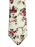 NEW! Mens Neck Tie Ivory Floral Wedding with Pink Roses Narrow 2.5"