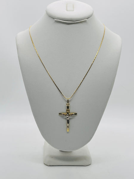 CROSS NECKLACE 20" 14K Yellow Gold Chain with 14K Mixed Metal Crucifix (2.800g)