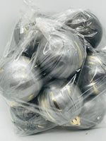 Bag of Ball Ornaments: 10 Marbled SIlver, Black, Gold