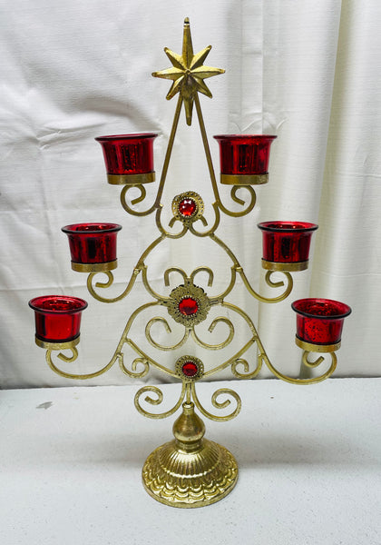 Christmas Candle Decor Gold & Red