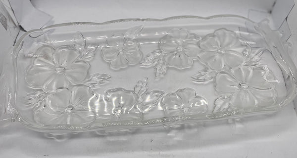 Glass Tray w/ Frosted Floral Pattern 16" x 7: