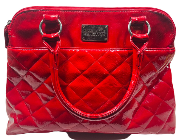 Kenneth Cole Reaction Large Purse Red Quilted Faux Patent Leather HAS WEAR