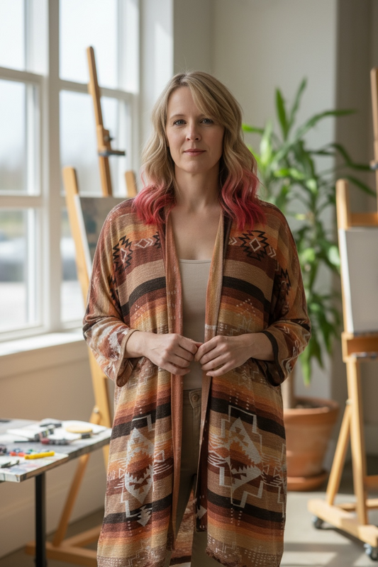 Vision Aztec Sunset Color Short Sleeve Open Jacket Ladies S