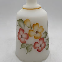 Fenton White Satin Frosted Glass Hand Painted and Signed Bell with Flowers