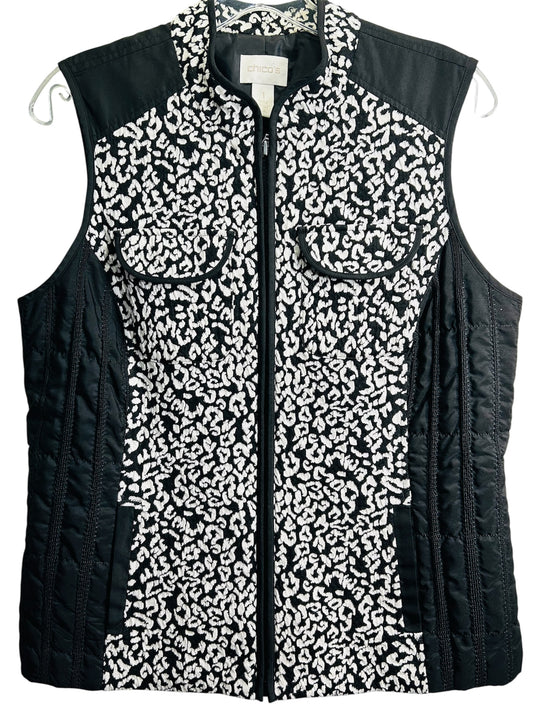 Chico's Black / White Zip Up 4 Pocket Vest Ladies M; Chico's Size 1