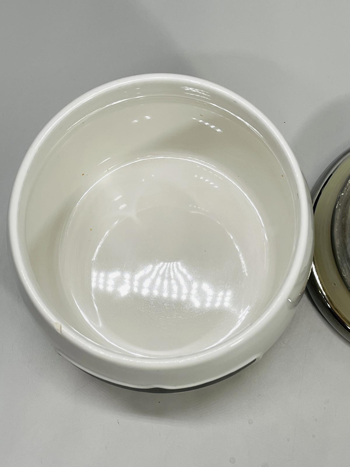 Boots & Barkley Pet Treat Jar Cermaic White with Chalk Label Silver Top